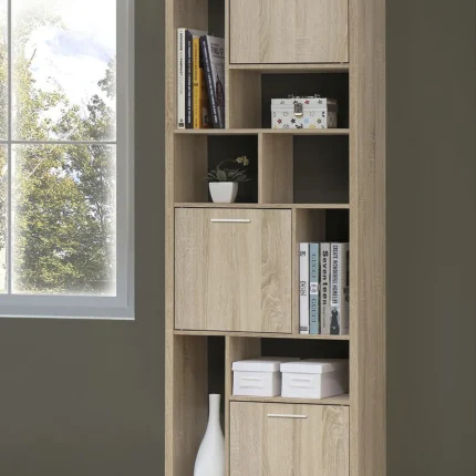 کتابخانه ایستاده MDF روکش چوب مدل هندسی و درب‌دار مدل 004