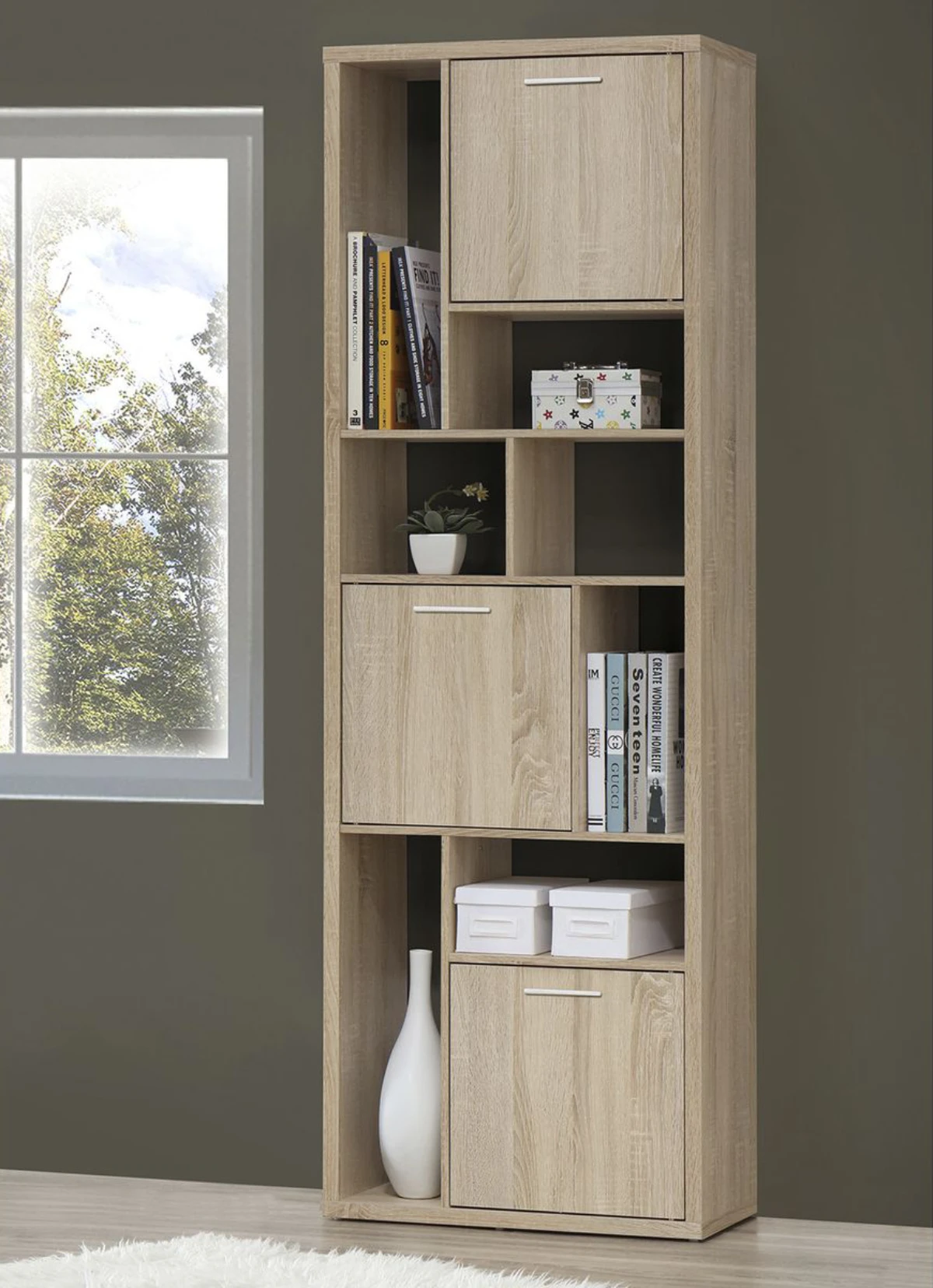 کتابخانه ایستاده MDF روکش چوب مدل هندسی و دربدار مدل 004 کتابخانه ایستاده MDF روکش چوب مدل هندسی و دربدار مدل 004