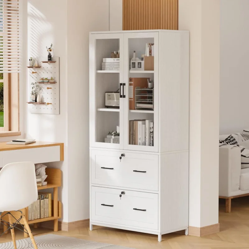 کتابخانه و فایلینگ ایستاده اداری سفید قفل‌دار مدل 006