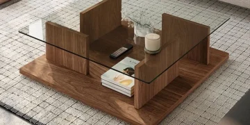 میز مکعبی جلو مبلی شیشه‌ای پایه چوبی مدل 005