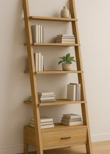 کتابخانه نردبانی کشودار مدرن طرح چوب مدل 001
