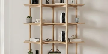 کتابخانه نردبانی چند ستونه چوبی مدرن مدل 004