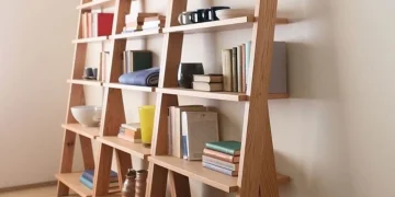 کتابخانه نردبانی ۳ ماژول چوبی عریض مدل 005
