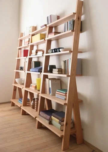کتابخانه نردبانی ۳ ماژول چوبی عریض مدل 005