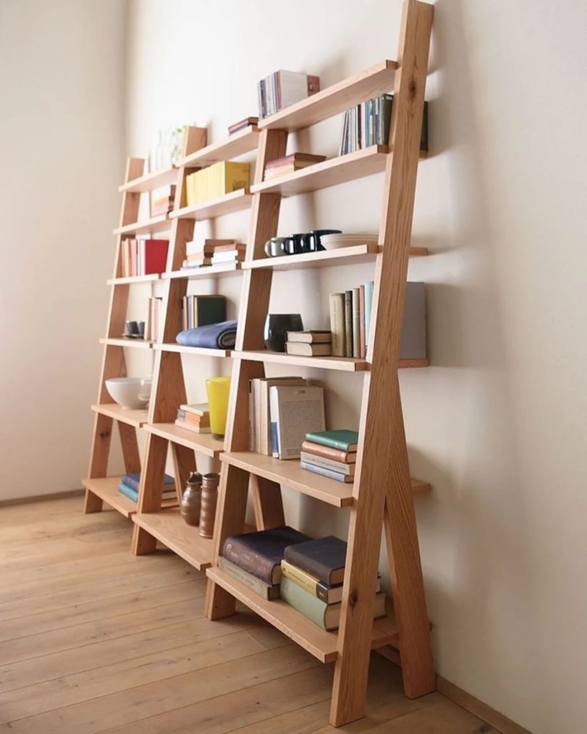 کتابخانه نردبانی ۳ ماژول چوبی عریض مدل 005