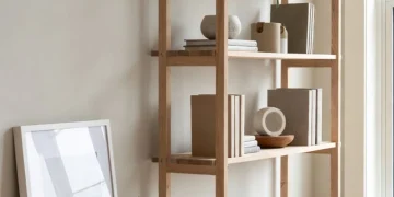 کتابخانه نردبانی ترکیبی با کنسول حصیری مدل 008