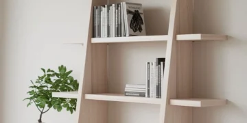 کتابخانه نردبانی نامتقارن چوبی مدرن مدل 010