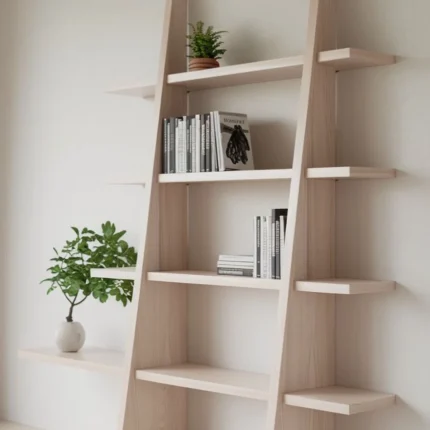کتابخانه نردبانی نامتقارن چوبی مدرن مدل 010