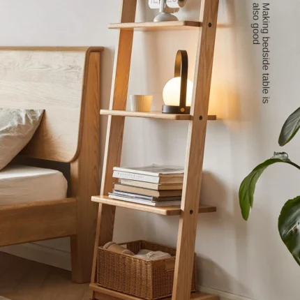 کتابخانه و شلف مینیمال نردبانی چوبی مدل 002