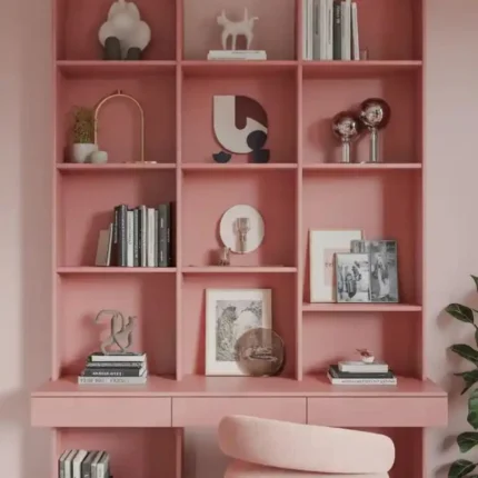 میز تحریر و کتابخانه دیواری صورتی مدل 005