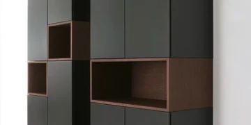 شلف دیواری ترکیبی مشکی-چوبی مدرن مدل 002