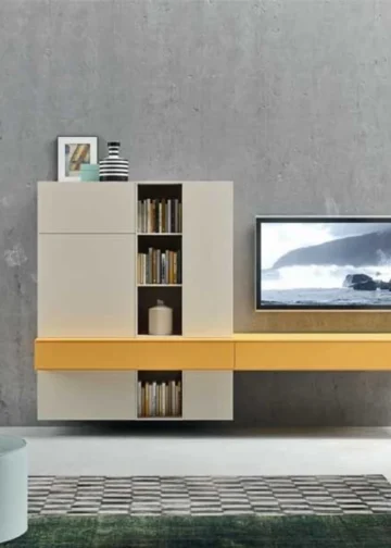 ست شلف باکس و میز TV خردلی-کرم مدرن مدل 010