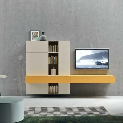 ست شلف باکس و میز TV خردلی-کرم مدرن مدل 010