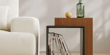 میز مکعبی عسلی ترکیبی چوب و مشکی مدرن مدل 007