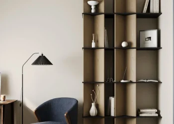 کتابخانه مدرن مثلثی طرح چوب و مشکی مدل 004