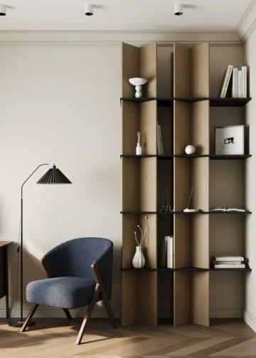 کتابخانه مدرن مثلثی طرح چوب و مشکی مدل 004