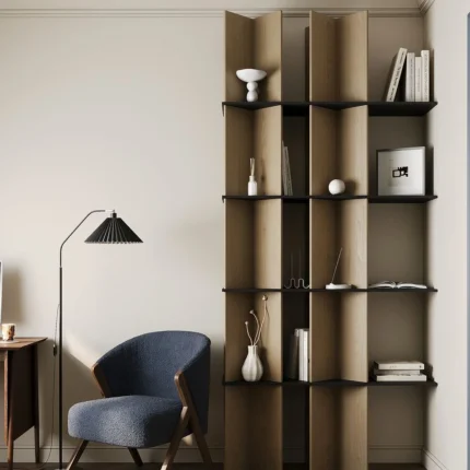 کتابخانه مدرن مثلثی طرح چوب و مشکی مدل 004